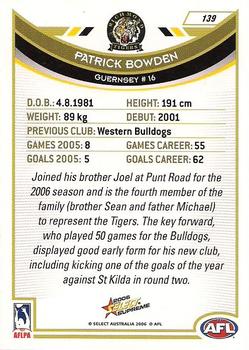 2006 Select AFL Supreme #139 Patrick Bowden Back